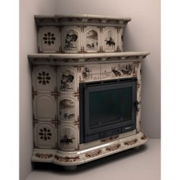 Каминная облицовка КимрПечь Прованс угловая двухъярусная Зима в лесу